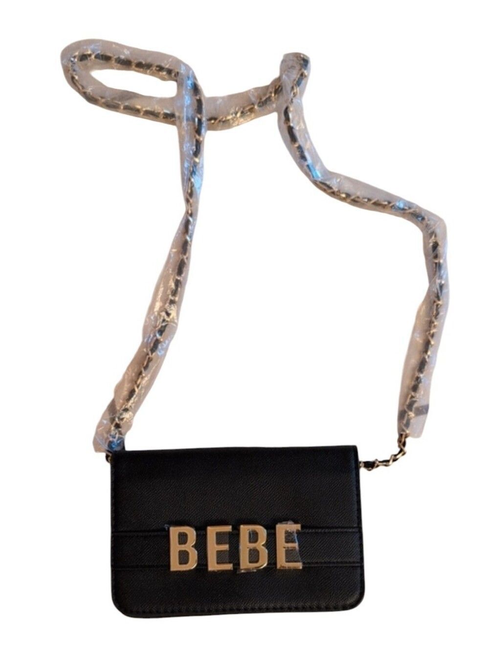 NWT Bebe Emmett Saffiano Black Gold Crossbody Purse Mini Shoulder Bag Y2K